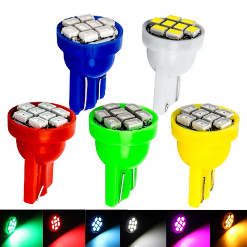 20pcs DC AC 6V 6.3V T10 W5W 194 168 #555 Non Polar Pinball Machine LED Light Bulb No Ghosting Car Interior Lamp 8SMD 1206 DC6V