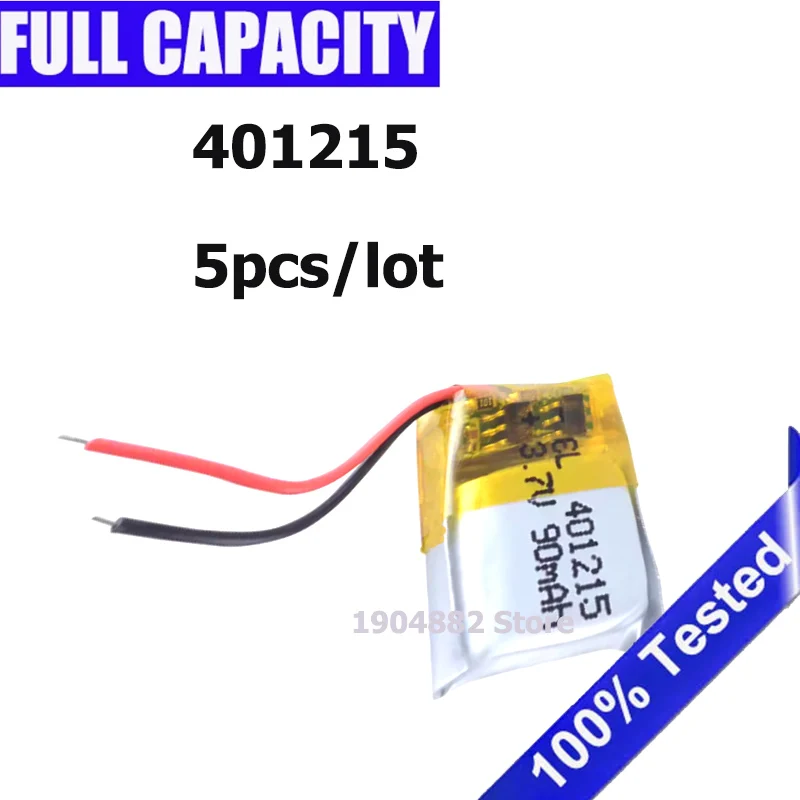 

5 шт./лот 401215 аккумулятор для 3D-очков MP3 игрушечные часы 3,7 В 90 мАч палка для селфи слуховой аппарат ручка для чтения перезаряжаемая батарея