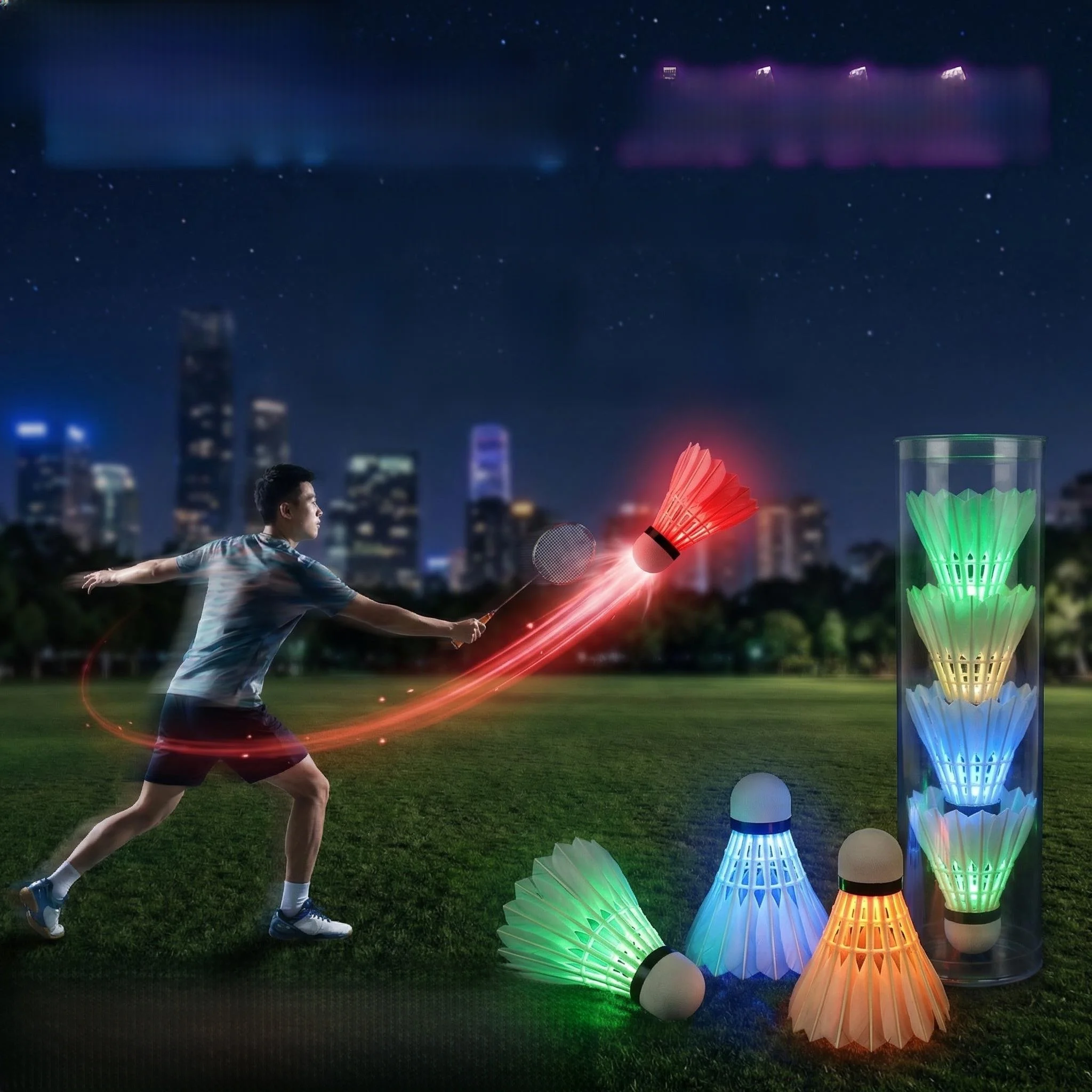 

Светящиеся волоконно-оптические воланы для бадминтона из гусиных перьев, ветрозащитные, флуоресцентные, прочные, с ночной подсветкой, встроенные, профессиональные, для спорта на открытом воздухе