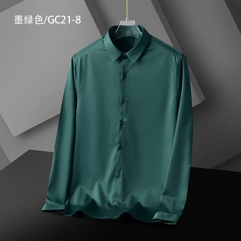 Summer long-sleeved shirt for men Korean style slim fit solid color men's anti-wrinkle no-iron shirt