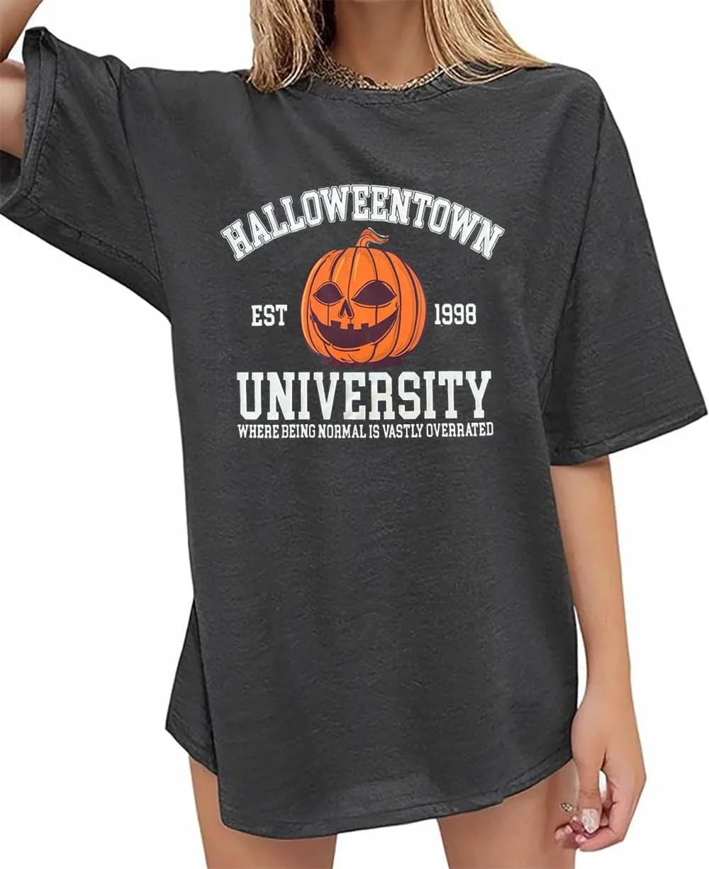 Halloween Oversized Tshirts Women Long Live Doodles Halloween Tees Vintage Horro