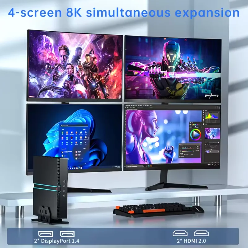 HW7077 Intel Core i5-10400T Quad Core CPU 8G LPDDR4 512G SSD Dual-Band WiFi Gigabit Porta Ethernet HDMI VGA Risoluzione 4K Mini PC