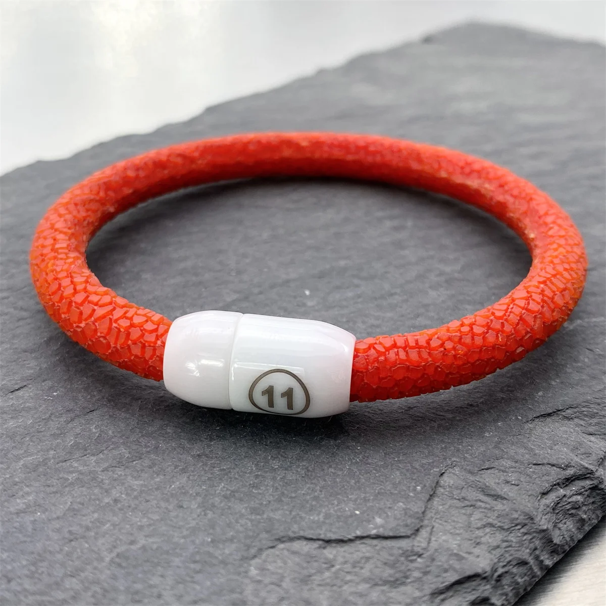 pyc digital logo ceramic magnetic buckle leather chapped texture bracelet for men and women simple fashion lovers red bracelet