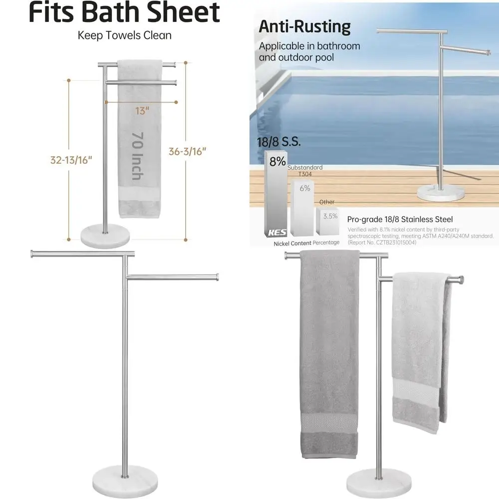 

Freestanding Swivel Towel Rack with Weighted Marble Base, Stainless Steel, Brushed Finish