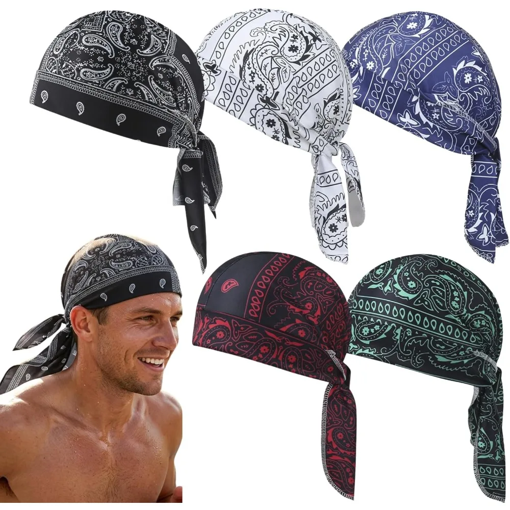 AliExpress NONE 1-5pcs Cooling Skull Cap Helmet Liner Breathable Sweat Wicking Head Wrap Bandana Hat for Men Women Paisley Cycling Running Cap