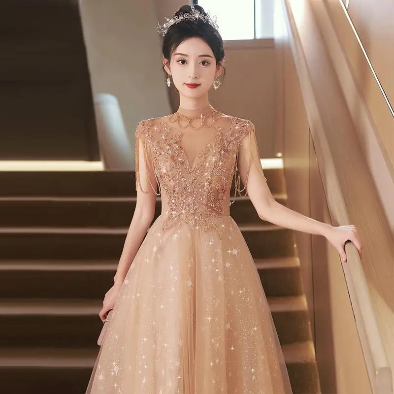 

Light Luxury Sequined Evening Dress Elegant Off Shoulder A-Line Ball Gown 2025 New Fantasy Strapless Long Party Vestidos