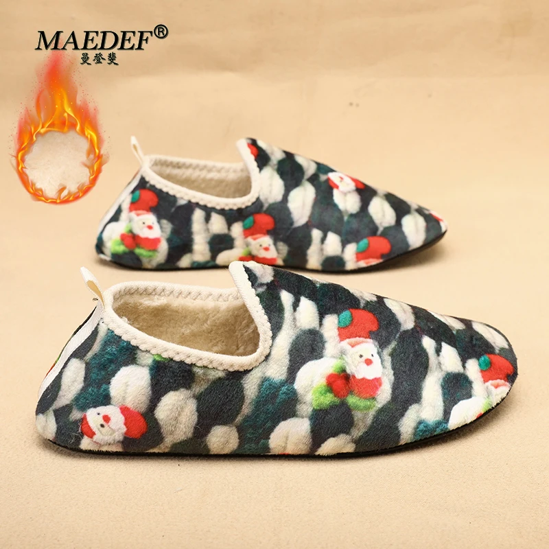 MAEDEF sepatu Slip-on katun untuk pria wanita, sepatu selop katun hangat dalam ruangan musim dingin, sepatu santai, sepatu rumah lembut untuk pria dan wanita