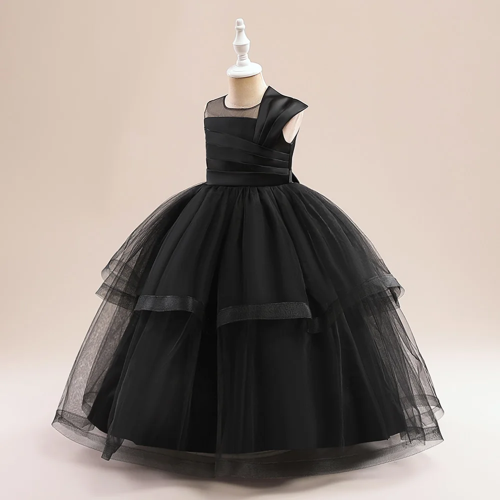 Schwarze Mädchen Hochzeit Prinzessin Kleid Blume Brautjungfer Kinder Kleidung lange Party kleider Festzug Abschluss ball Kommunion Kostüm Vestido