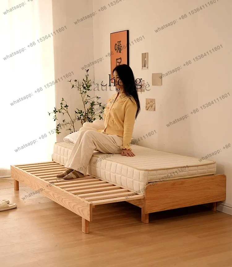 PG  telescopic bed, all solid wood sofa bed, push-pull small apartment without bedside suspension pull-out bed