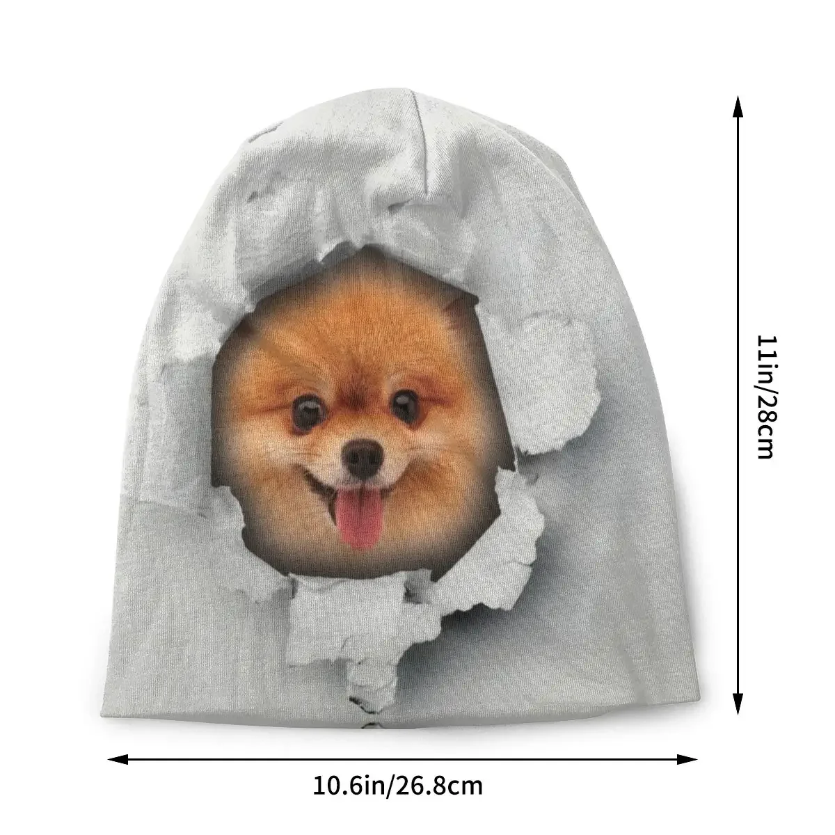 Custom Unisex Warm Bonnet Homme Knit Hats Cool Cute Pomeranian Dog In A Hole Beanie Cap Outdoor Ski Spitz Puppy Beanies For Men