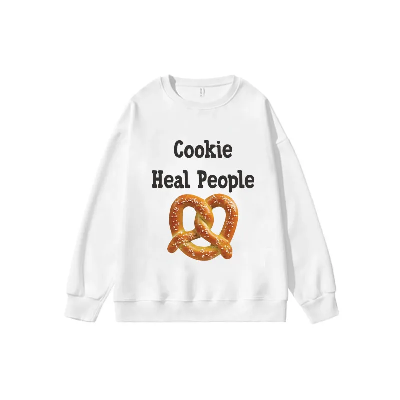 Cookie Heal People Pattern Print Crew Neck Sweatshirts 2025 New Women's Oversized Clothes