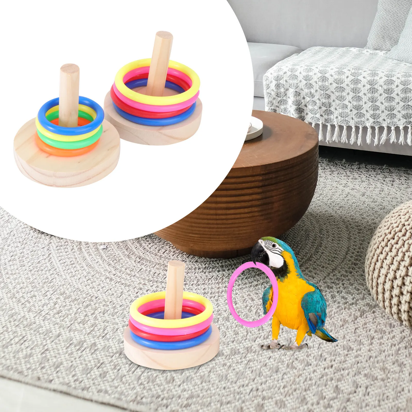 2Sets Parrot Ring Toss Activity Set Creative Skill Building Bird Entertainment Tool for Small Parrots Cockatiels Parakeets