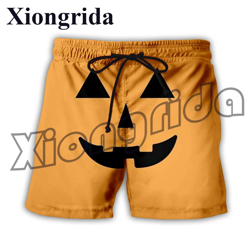 Halloween Pumpkin Face Print Men's Shorts Funny Face 3D Printed Trunks Casual Beach Shorts Harajuku Short Pants