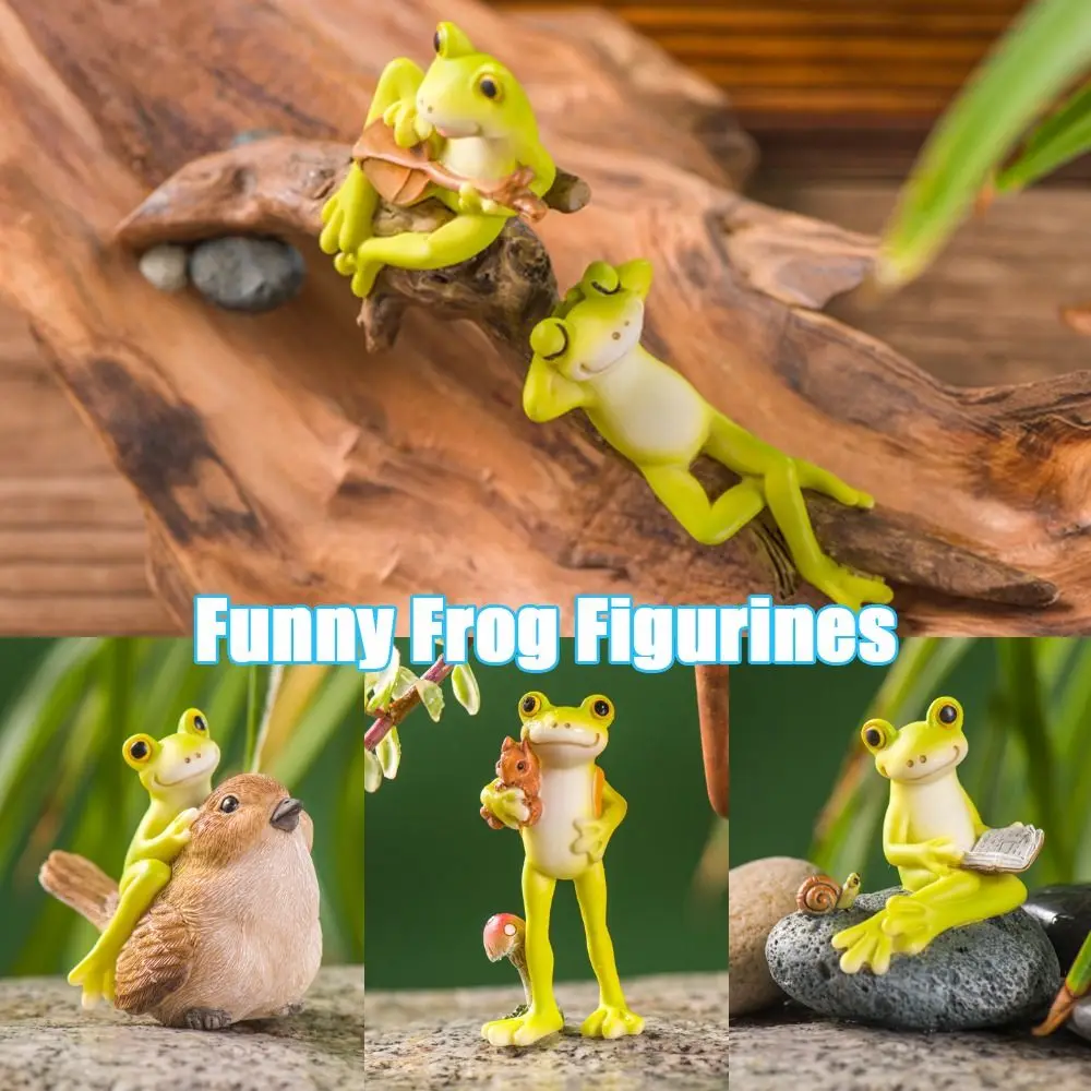 Cute Simulation Animal Frog Ornament Mini Resin Frog Flower Pot Ornaments Funny Frog Figurines