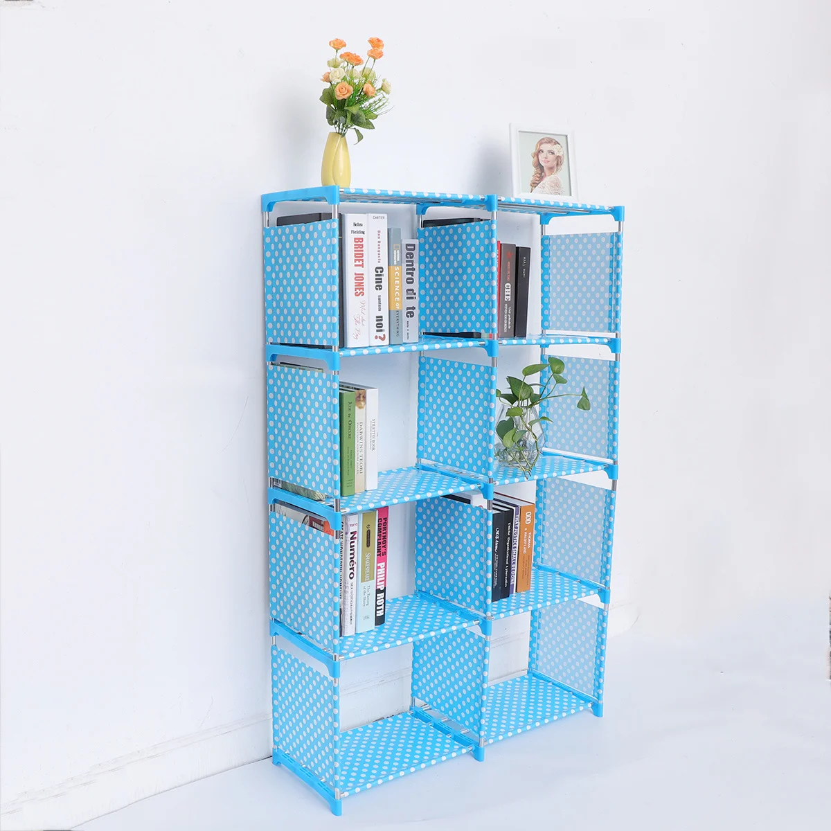 

Double Row Sky Beautiful Storage Rack Bookshelf Organizer Shelf for Home Bedroom Library Book Sundries Display