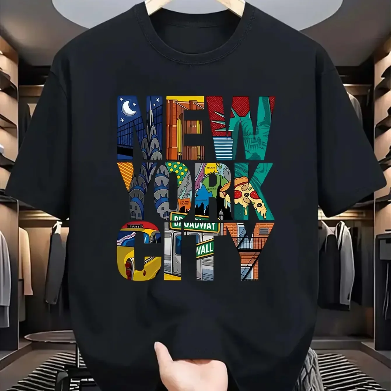 Modisches Herren-T-Shirt mit Buchstabendruck, Atmungsaktives Sommer-Oberteil, Trendiges Rundhals-Kurzarm-Shirt, Streetwear für Männer