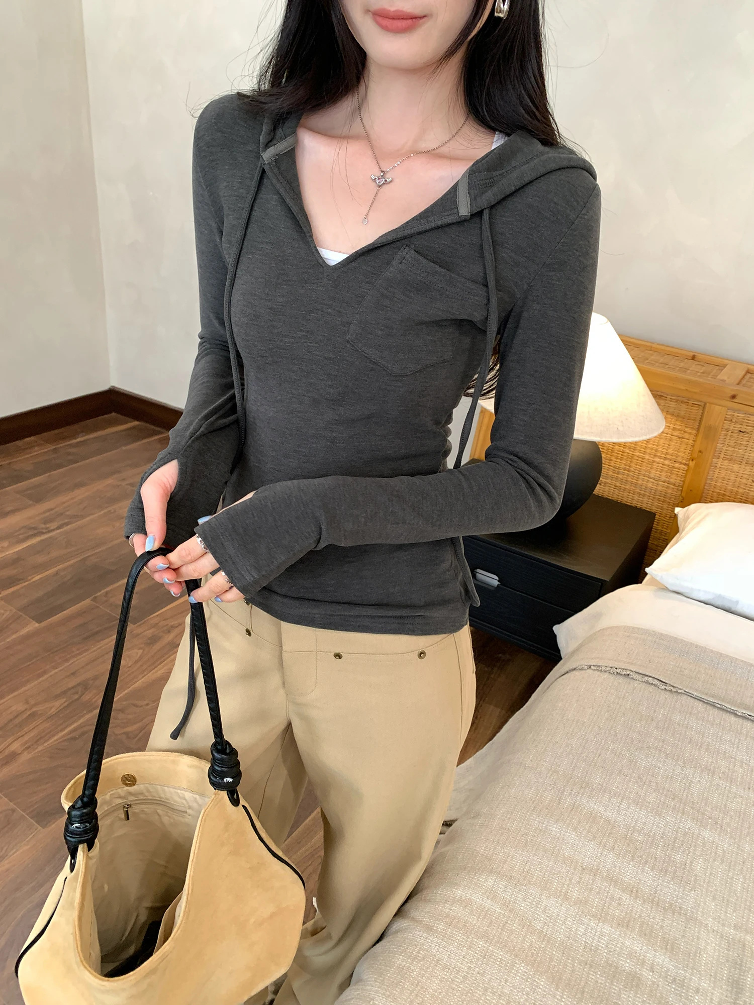 

Рубашка с капюшоном и длинным рукавом, женская приталенная рубашка в корейском стиле, верхняя одежда внутри и снаружи, универсальная