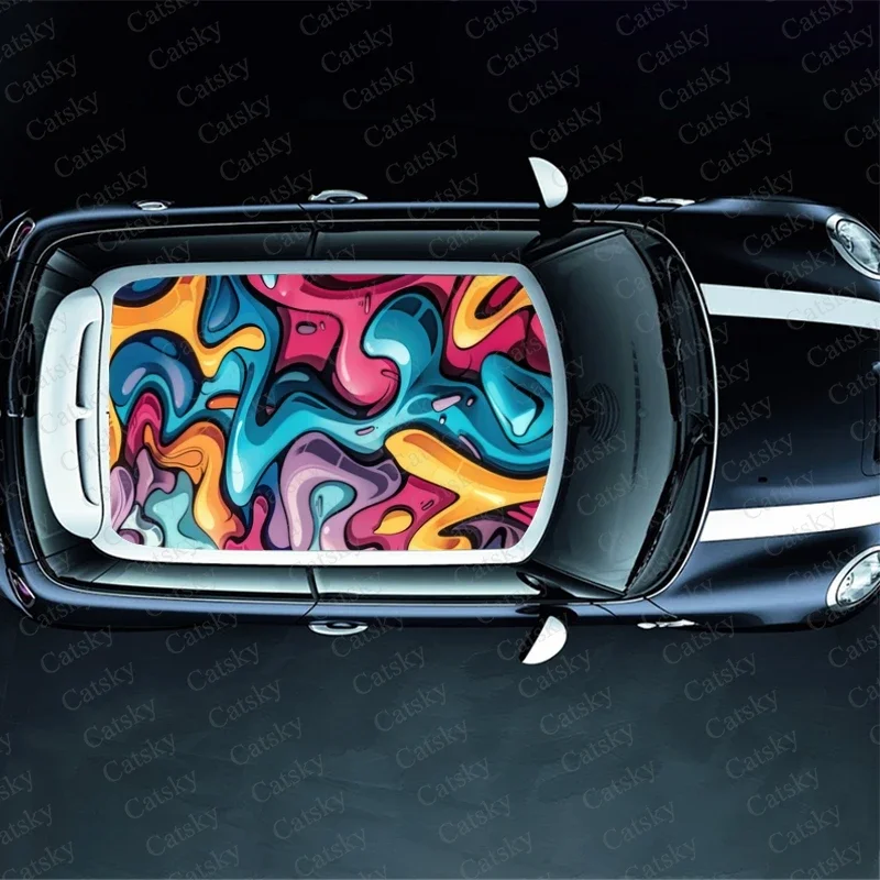 Bold Graffiti Style Car Roof Sticker Wrap Racing SUV Accessories Packaging Painted PVC Custom Car Graphic Decal