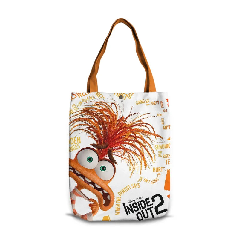 Disney Inside Out 2 Canvas Shoulder Bag Anime Cartoon Printing Handbag Portable Large Capacity Student Stationery Storage Bags