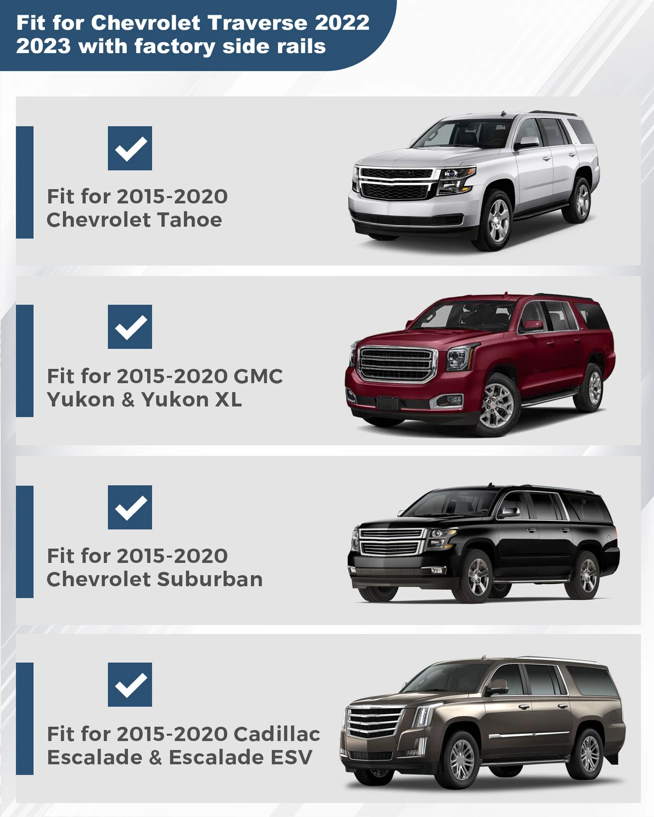 شريط متقاطع لـ 2015-2020 Suburban&Tahoe، Yukon&Yukon XL، Escalade&Escalade ESV