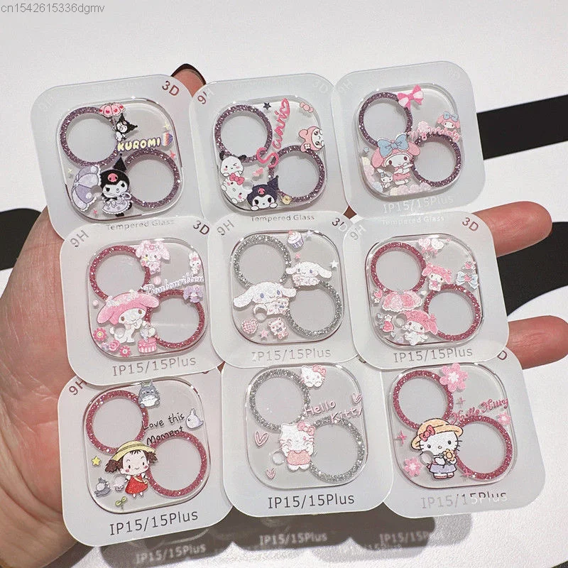 Sanrio Hello Kitty Kawaii New Lens Film For Iphone 15 14 Plus 13 Mini Pro Max Transparent Lens Tempered Kawaii Anime Lens Film