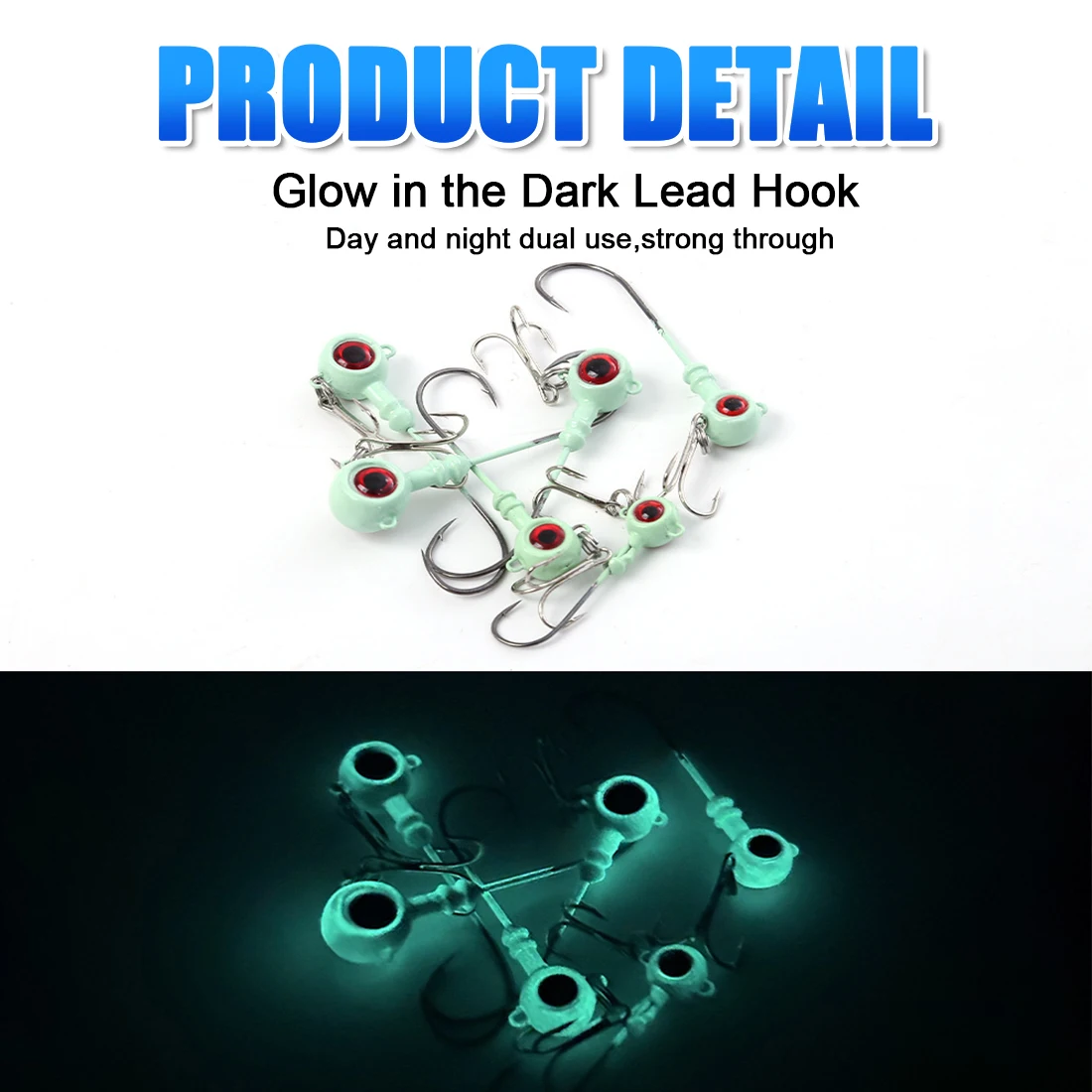 FishTrip-anzuelo con cabeza de anzuelo de pesca, vástago largo con anzuelo triple, plantillas luminosas brillantes para lubina, trucha, tipo de pez panfish, aparejos de pesca, 5 uds.