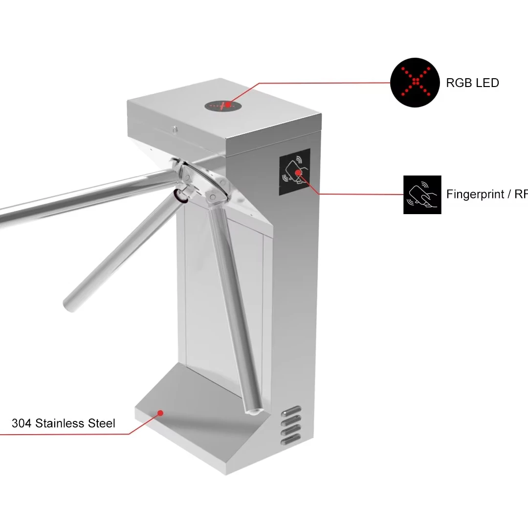 Outdoor Installation Long-Lasting Use Access Control Solution 304 Stainless Steel Vertical Tripod Arm Turnstile