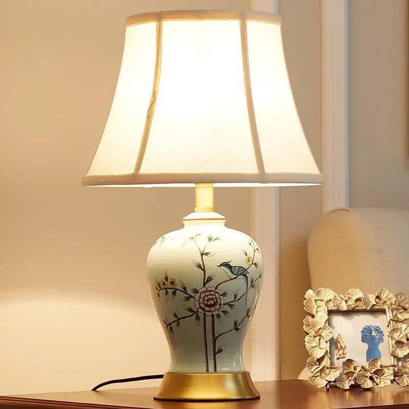 

Ceramic table lamp Bedroom bedside lamp American country retro new Chinese living room pastoral warm bronze fa