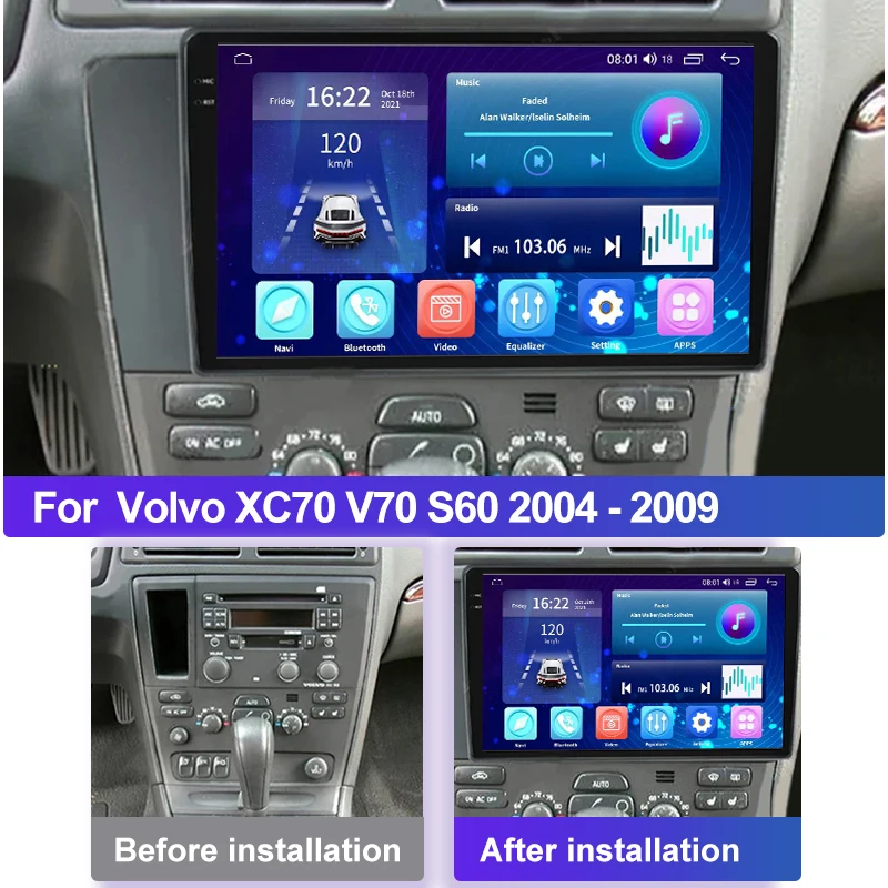 

Car Radio Android12 Video Multimedia 4G+WIFI GPS Carplay Auto Head Unit Intelligence Navigation For Volvo XC70 V70 S60 2004-2009