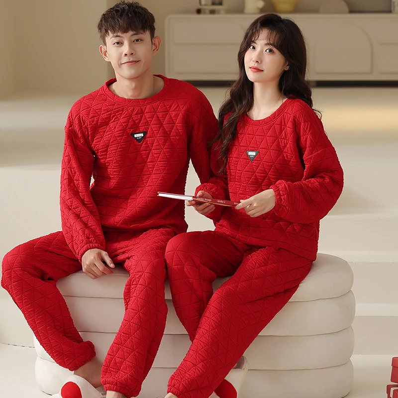 Winter Couple Pyjamas Suit Thick Warm Air Clip Cotton Pajamas Set Men Women Pijamas Homewear