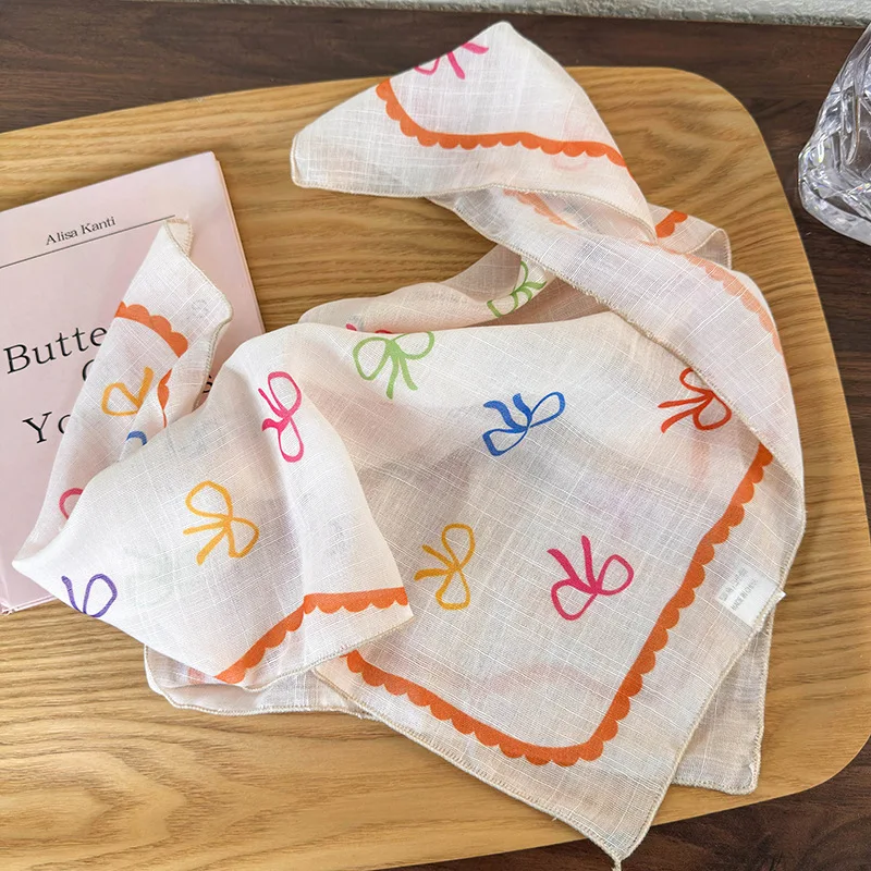Artistic Cotton Linen Floral Headscarf Women Elegant Versatile Hair Bandana Soft Lightweight for Outing Daily Gift