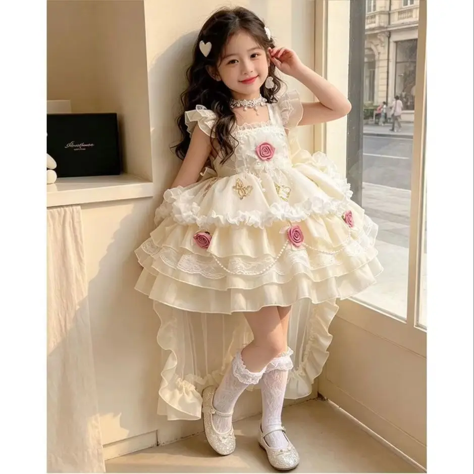 Girls Princess Dress Strapless Summer New Style Children's Lolita Sweet Wedding Dress One Piece Skirt for Kids