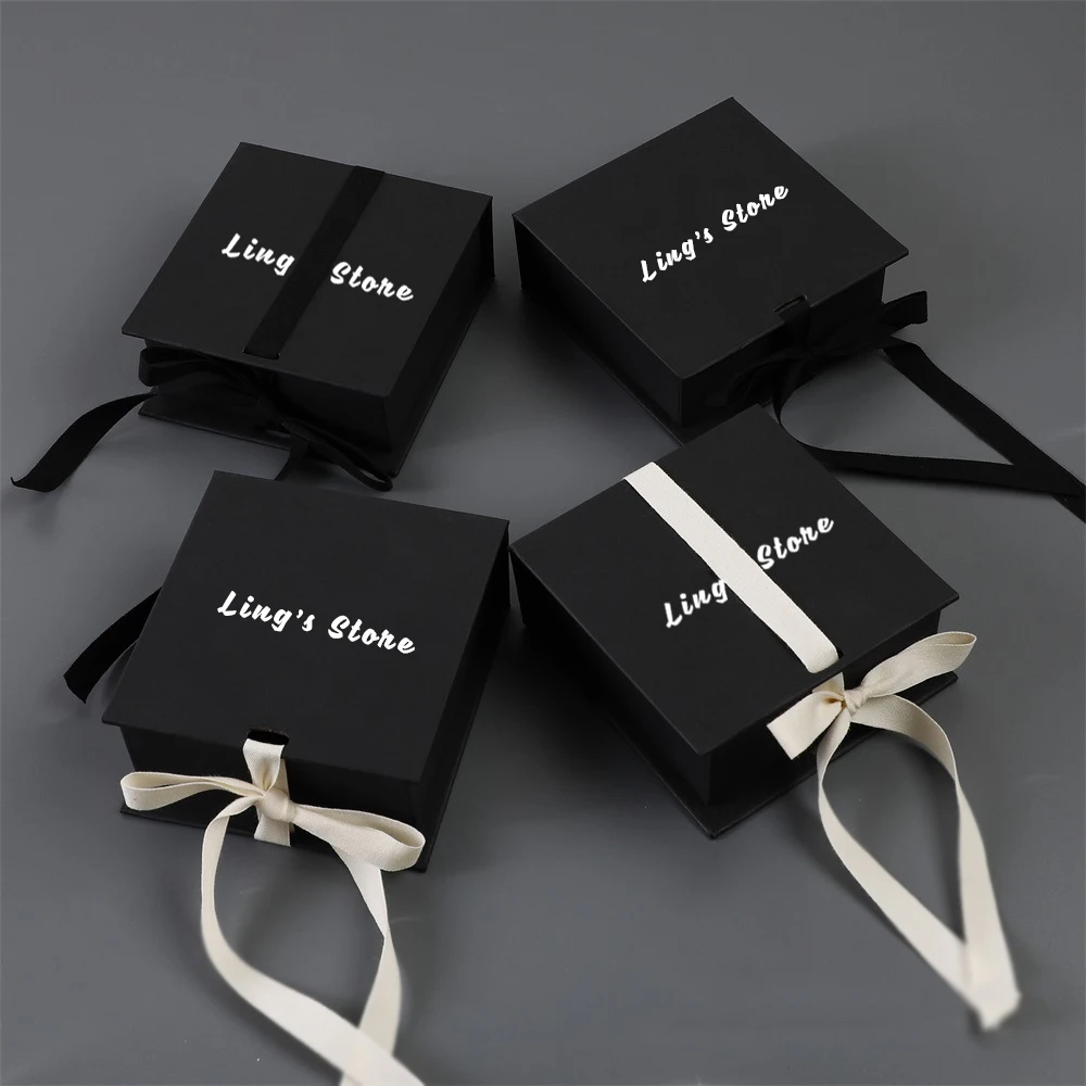 24/50/100Pcs 9.3×9.5×3.5cm Jewelry Packaging Box Ribbon Bowknot Flap Boxes With Sponge For Earring Ring Stud Pendant Bag Storage