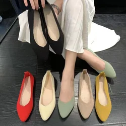 Women's Ballet Flats Knitting Casual Shoes Slip-on Cute Ballerina Pointe Shoes Not Casual Leather Without Heels Comfortable