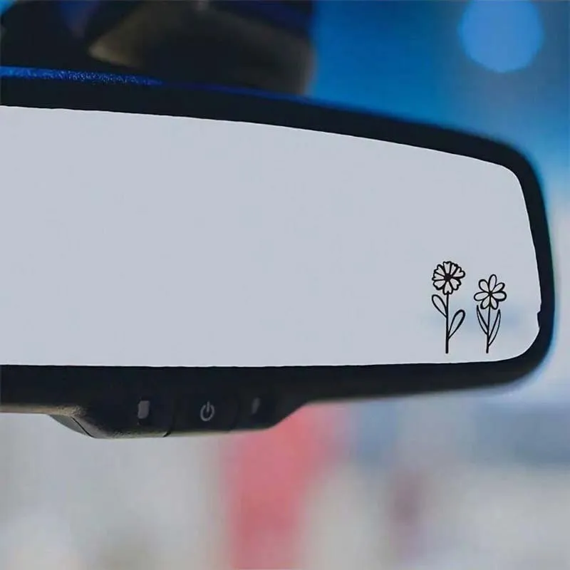 Miniature flower car rearview mirror stickers, small plant and flower stickers, simple and elegant, two pieces per pack