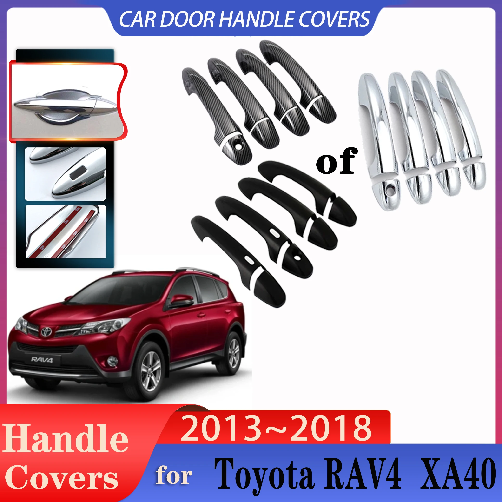 

For Toyota RAV4 2017 Accessories 2013~2018 XA40 Car Door Handles Luxurious Covers Exterior Scratch Protective Decor Accessories