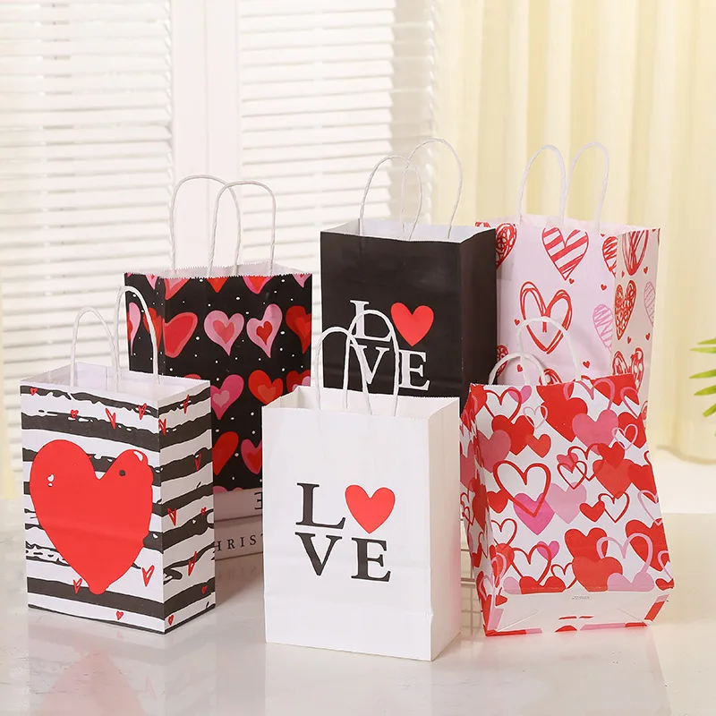 5pcs Love Theme Paper Handbag Valentine'S Day Gift Bag Birthday Girls Lady Birth Favors Red Anniversary Party Supply