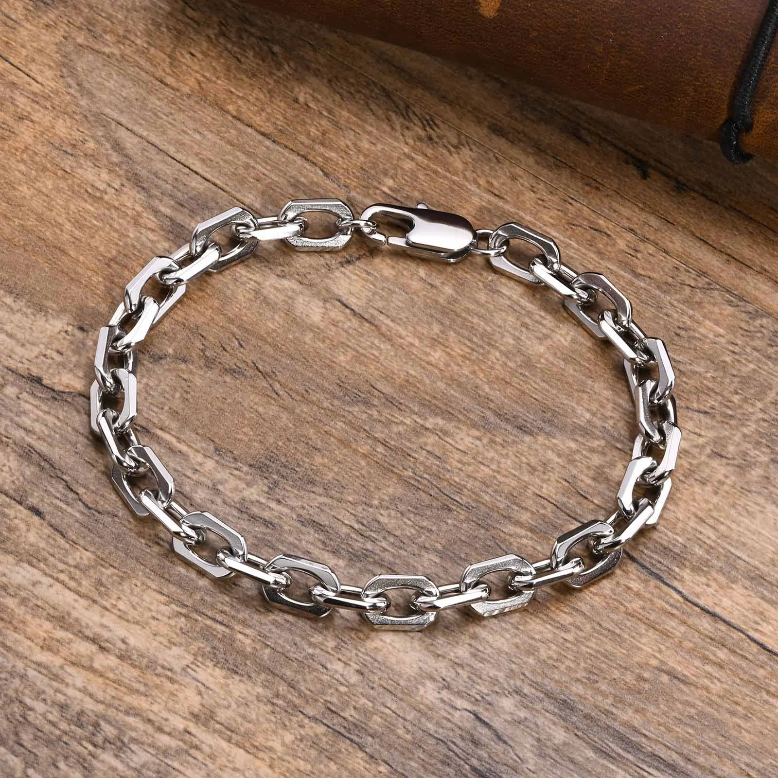 Basic 6.5MM Belcher Chain Bracelets for Men,Waterproof Stainless Steel Square Geometric Links Wristband Gift,pulseira