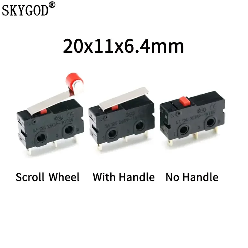 10 pcs 20x11x6.4mm Mini Micro Limit Switch Roller Lever Arm SPDT Snap Action LOT No Handle/With Handle/Scroll Wheel