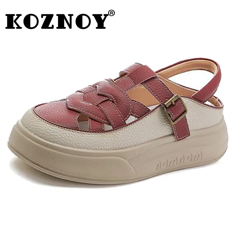 

Fujin 4cm Cow Genuine Leather Platform Wedge High Brand Women Sandals Flats Chunky Sneakers Vulcanize Hollow Hook Shoes