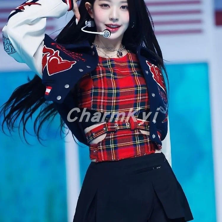 

Korean Wonyoung Ive K-pop Stage Outfit Women Concert Outfits Hip-Hop Street Dancewear Performance Costume Baseball Jacket Loose