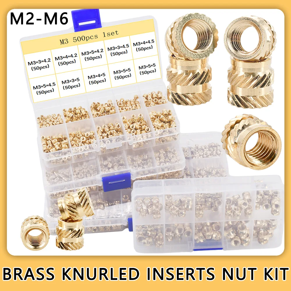 Brass Insert Nuts M2 M3 M4 M5 M6 Copper Insertnut Hot Melt 3D Printing Nutsert Heat Injection Embedment Metric Thread Nuts Kit
