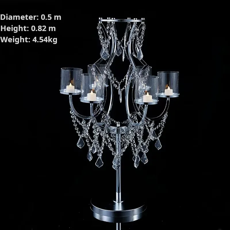 6 Head Gold Metal Candle Holder Tall Crystal Flower Stand Luxury Wedding Candle Holder for Gold Centerpieces Table Decoration 5