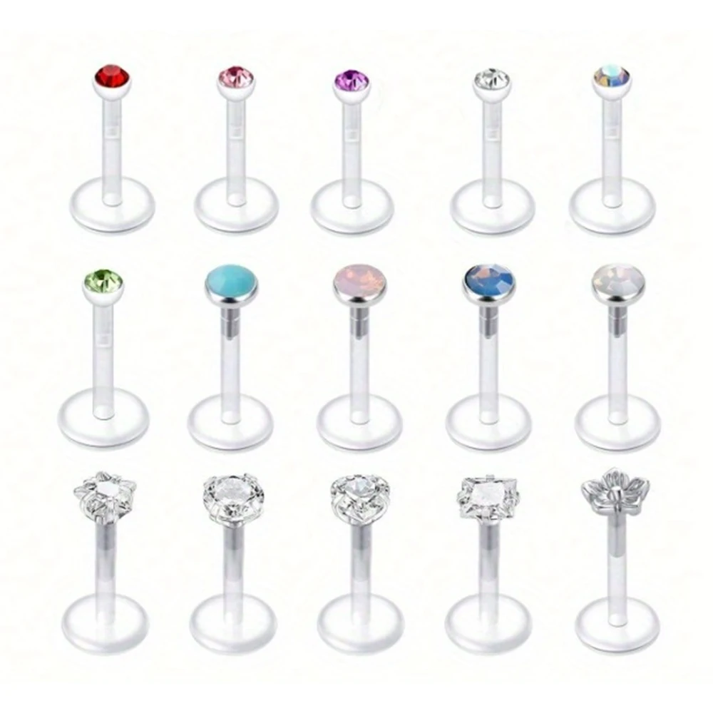 15pcs Flexibele Acryl Tragus Helix Piercing Oorbellen Lip Stud Bar 16G Conch Oorbel Retainer Bioflex Labret Piercing