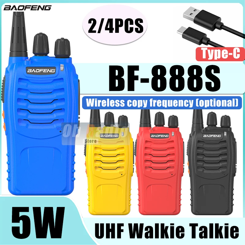 Baofeng BF-888S Walkie Talkie Type-C Charge UHF 5KM Long Range BF-8888 Pro 16CH Blue Yellow Mini Ham Two Way Radio For Hunting
