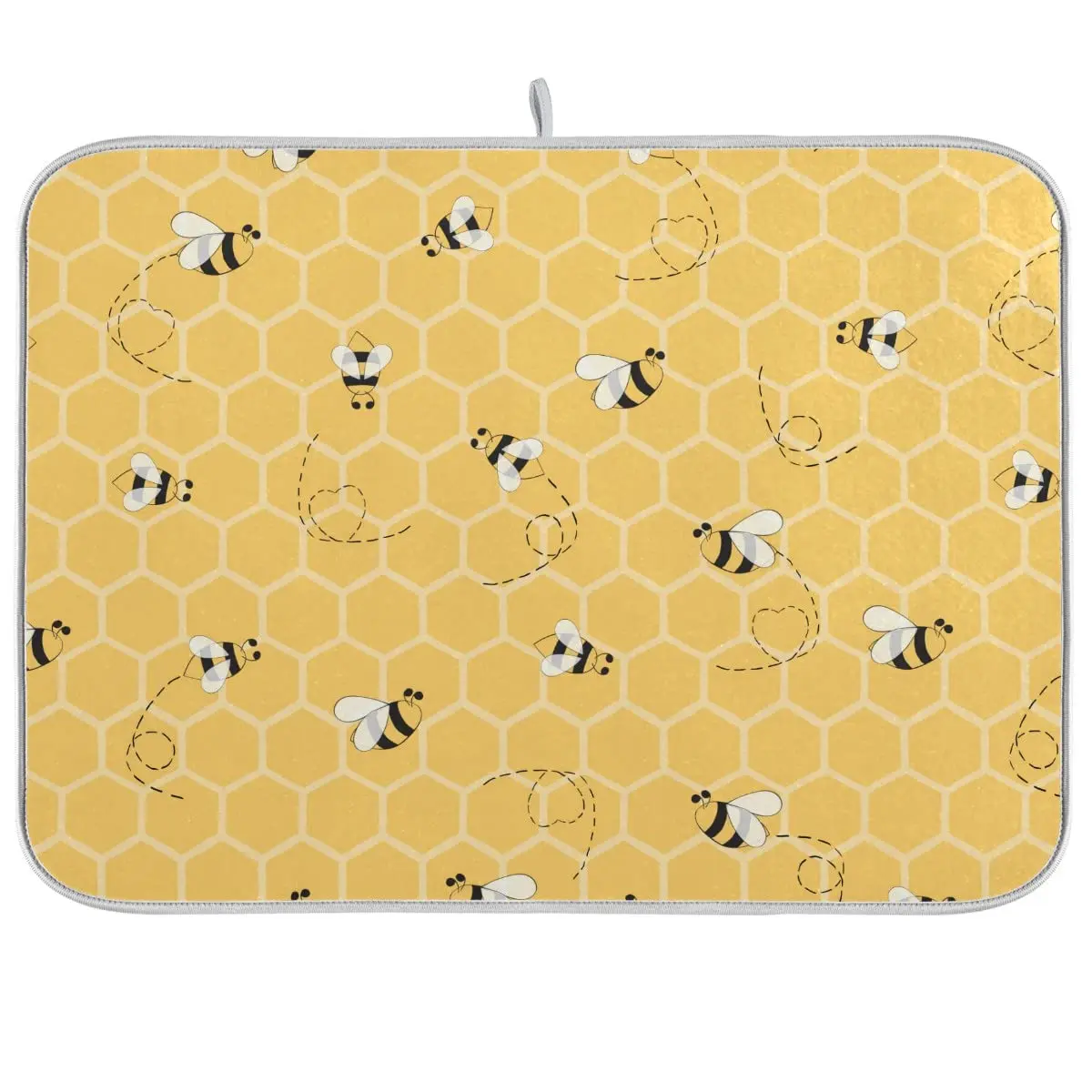 Funny Bees Honey Dish Drying Mat 16x18 for Kitchen Counter Yellow Bumblebee Beehive Dishes Pad Absorbent Fast Dry Dish