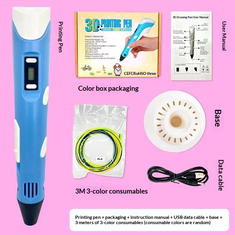 3D Printing Pen with Data Display Screen and Temperature Control Adjustable Speed with Cooling Function 3D Doodle DIY Art Pen
