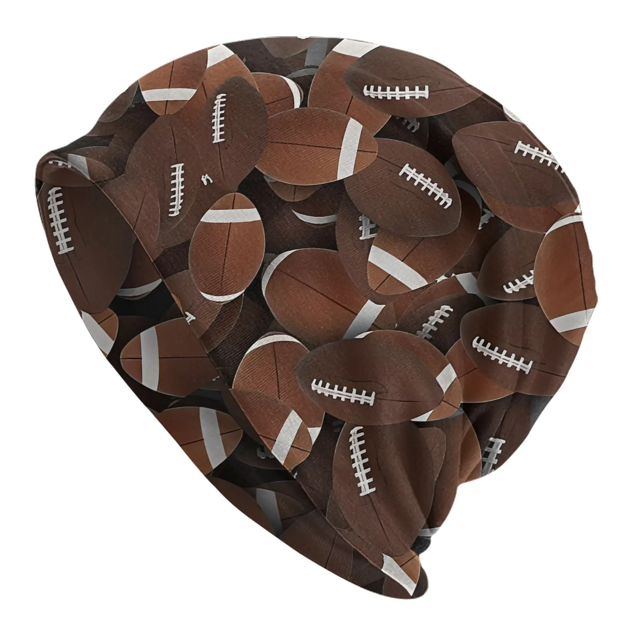 Men's & Women's Rugby Beanie Cap with /Rugby Ball Design - Slouchy Pullover Hat with Labeled Brown/White/Black/Golden Team