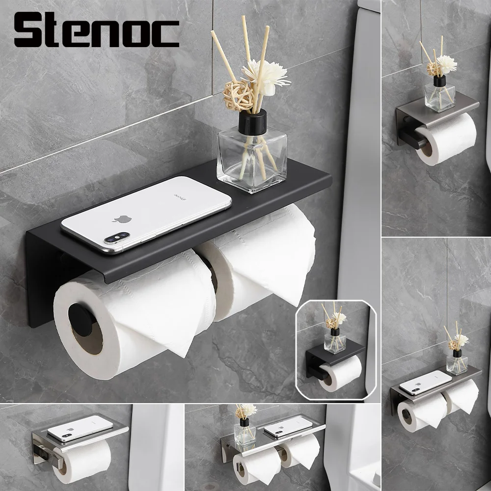 

Stenoc Modern Design Stainless Steel Storage Rack Phone Platform Wall-Mounted Bathroom Hardware Toilet Paper Holder Tissue Boxes