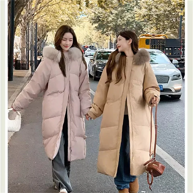 

Winter Woman Zipper Up High Quality Parkas Female Coats Thick Warm Long Parkas for Women Fashion Fur Collar Hooded Parka Jacket